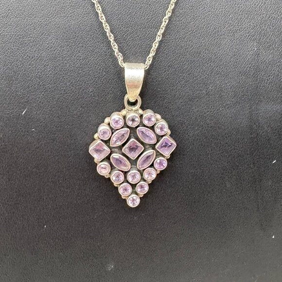 Gorham Sterling Silver Necklace W/ Amethyst Purple Gemstone Pendant 17